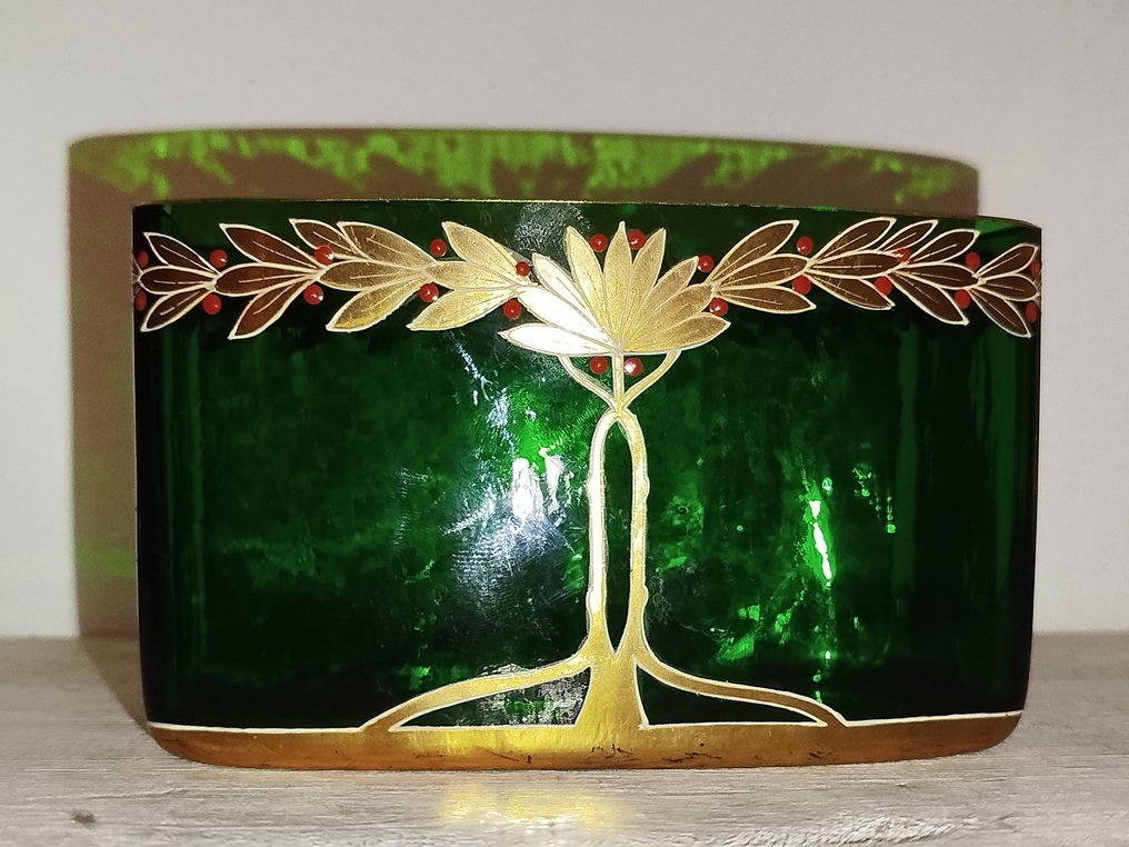 Josef Riedel (1862-1924) coupe Art Nouveau - fond "aventurine", émaillage à l'or - 单花花瓶 - 玻璃 #1.0