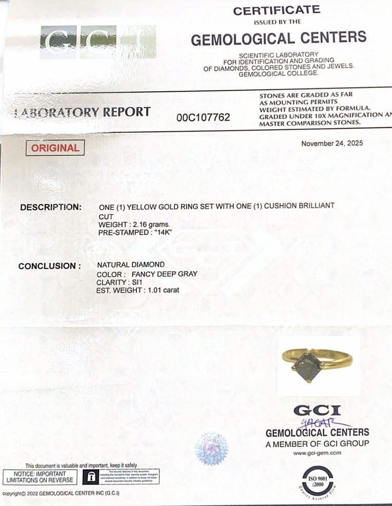 沒有保留價 - 戒指 - 14 克拉 黃金 - 1.01ct. tw. 灰色 鉆石 (天然彩色) #2.1