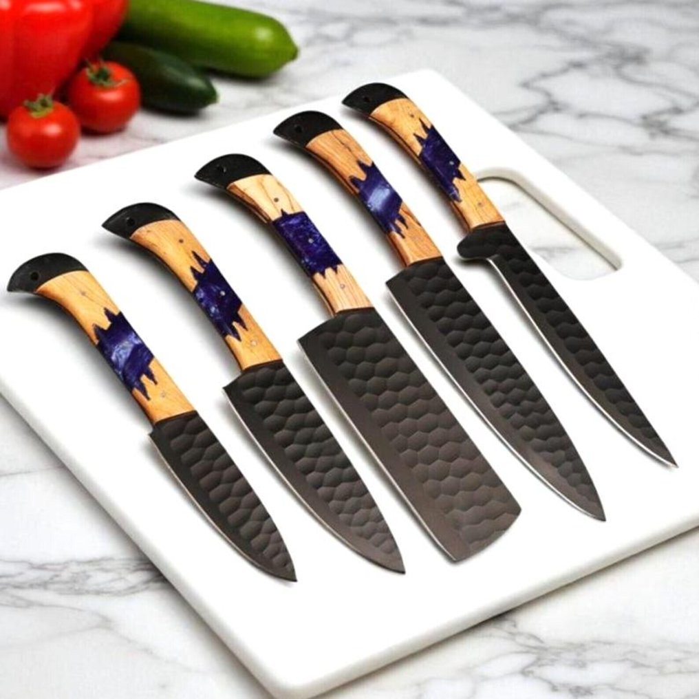 Køkkenkniv - Kitchen knife set - Stål, Træ, Læder - Storbritannien #1.0