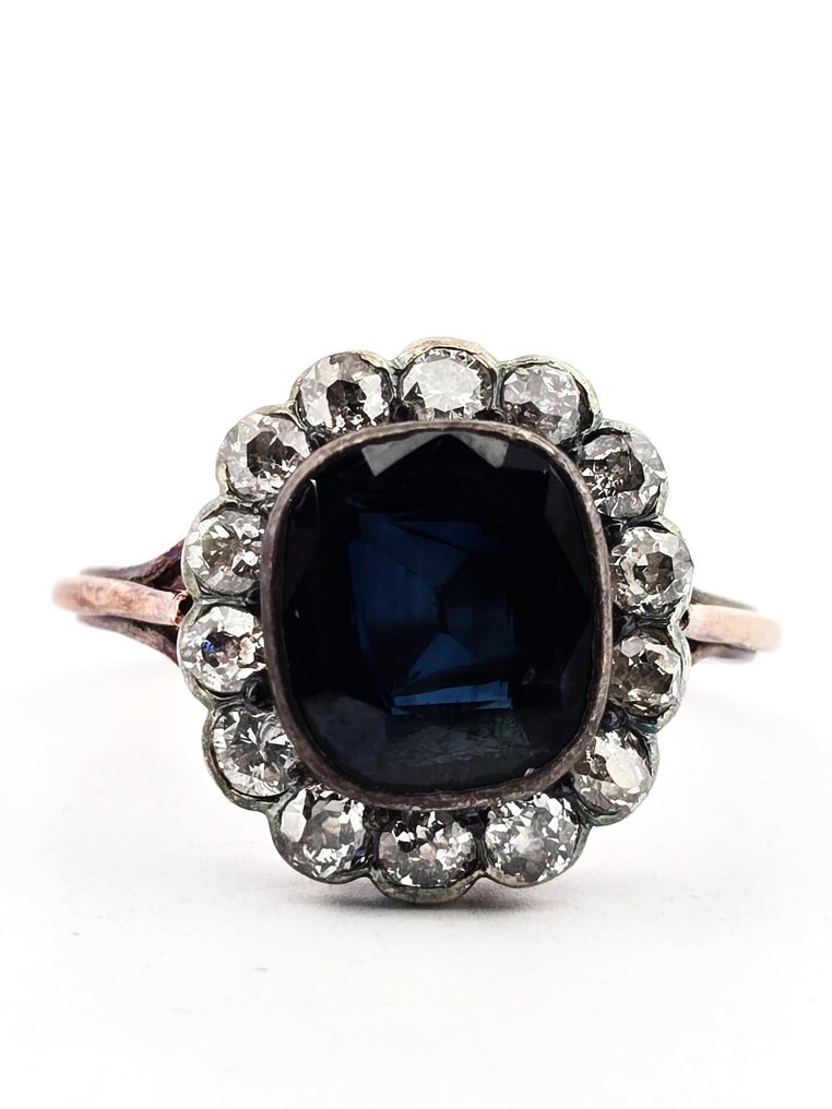 χωρίς τιμή ασφαλείας - Δαχτυλίδι - 14 καράτια Ροζ χρυσό, Ασημί -  4.50ct. tw. Διαμάντι (Φυσικό)  - Ζαφείρι #1.0