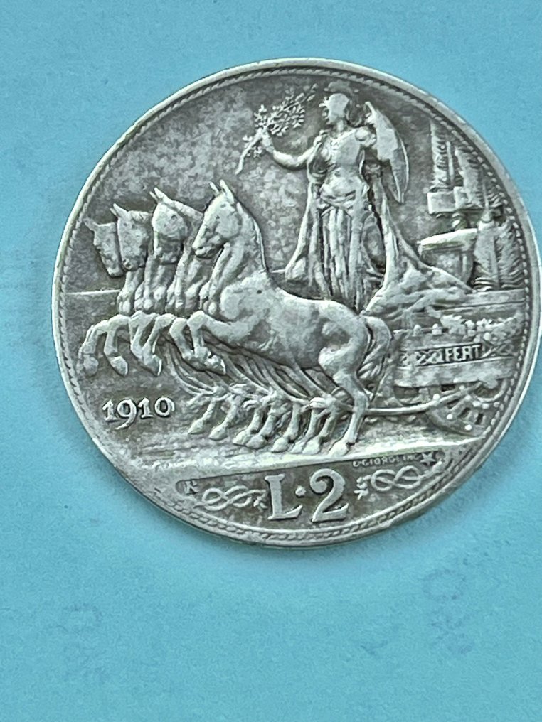 義大利. 2 Lire 1910 "Quadriga Veloce"  (沒有保留價) #2.1
