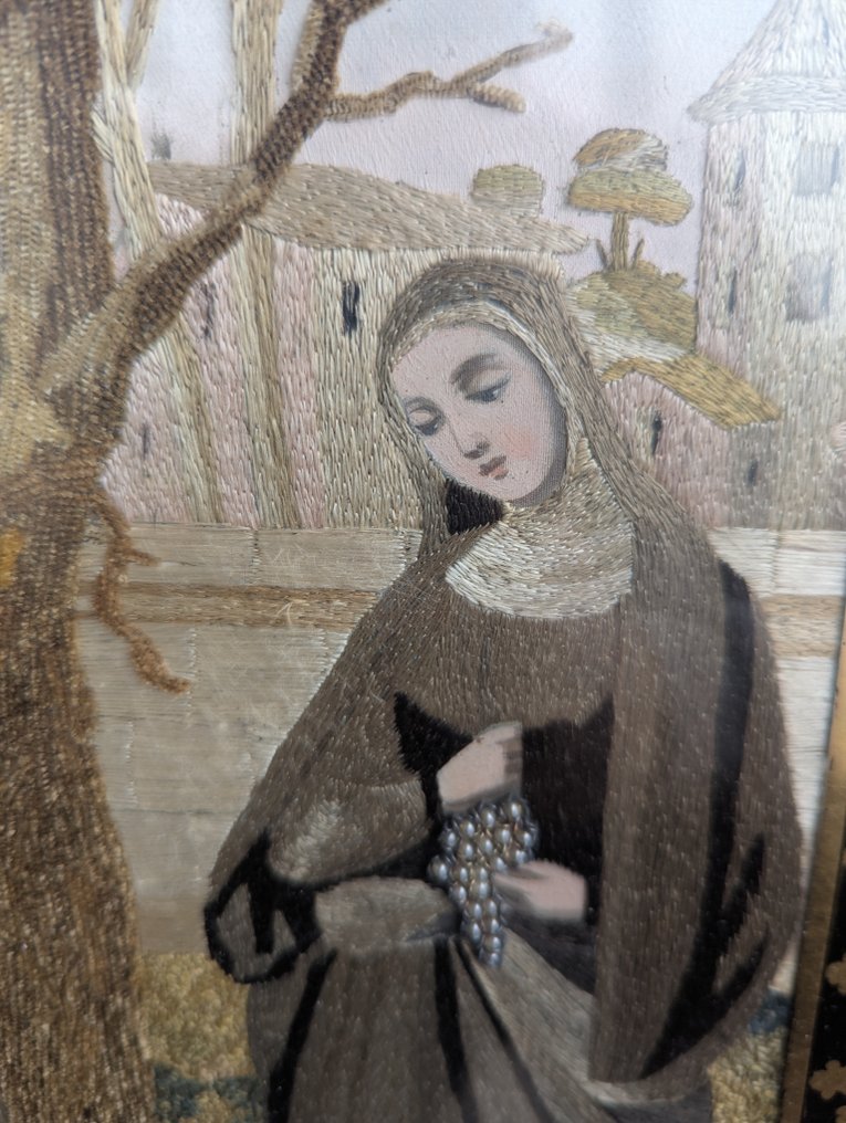 祈祷刺绣 - 圣弗朗西斯卡寡妇 - XL - 81.5 x 101 厘米 - 絲 - 1850-1900 #4.3