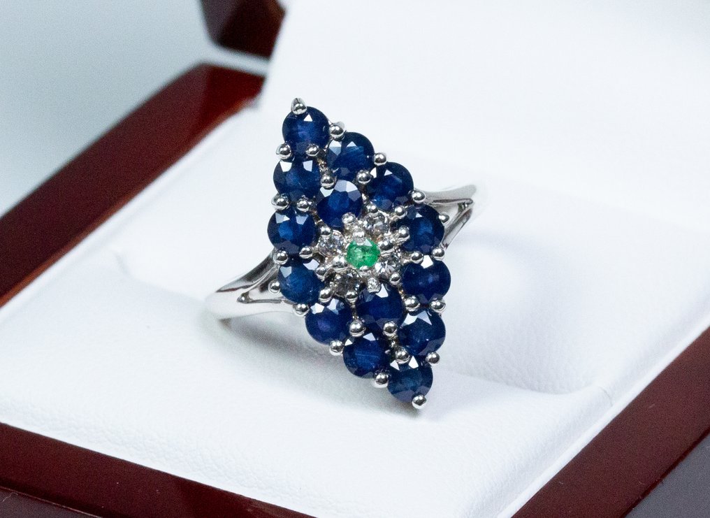 Fără preț de rezervă - Inel - Argint 925 - 1,60 ct Safir - Smarald #1.0