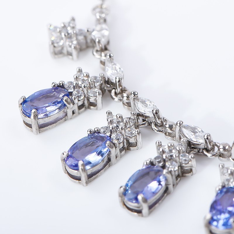 χωρίς τιμή ασφαλείας - Statement κολιέ - 18 καράτια Λευκός χρυσός, Ασημί - 3.50ct. tw. Τανζανίτης #2.1