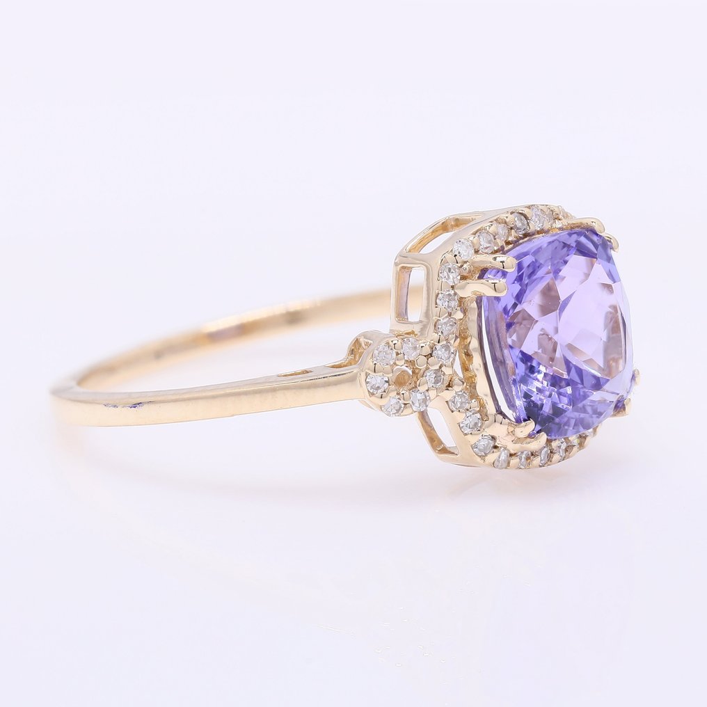 Nincs minimálár - Gyűrű - 14 kt. Sárga arany - 2.42ct. tw. Tanzanit - Gyémánt #1.0
