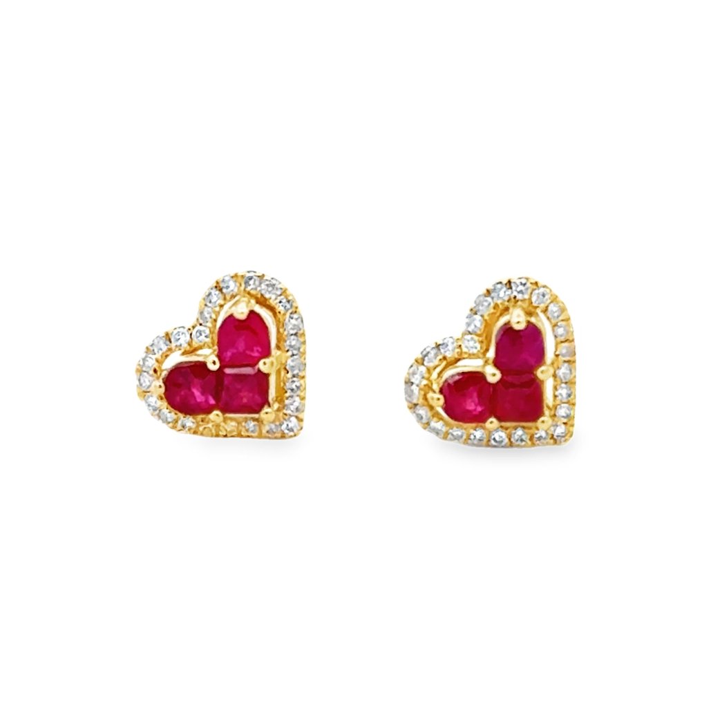 Sans prix de réserve - Boucles d'oreilles - 18 carats Or jaune - 0.64ct. tw. Rubis - Diamant #2.1
