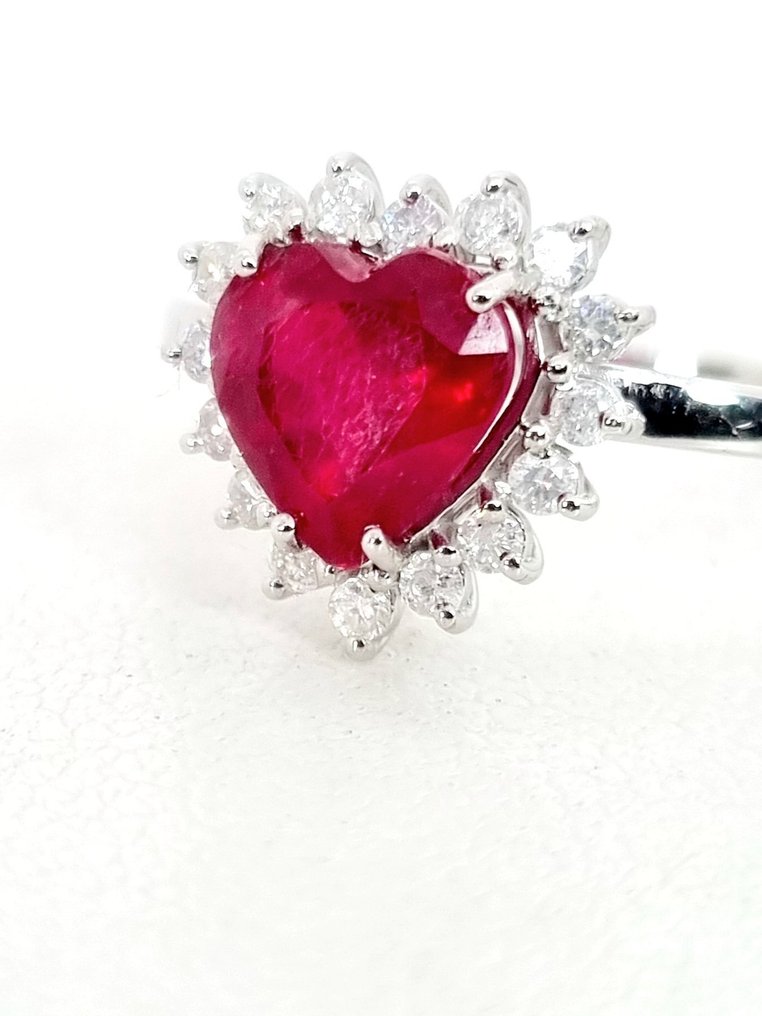 Gyűrű - 18 kt. Fehér arany Rubin - Gyémánt #3.2