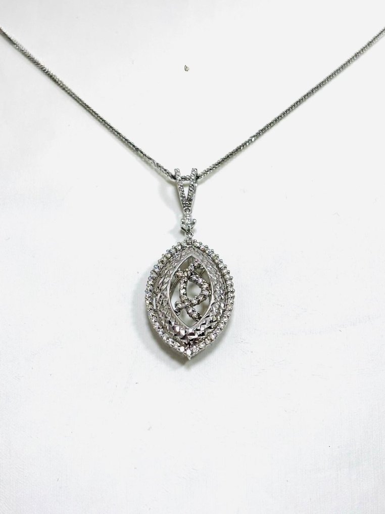 吊坠项链 - 18K包金 白金 -  1.20ct. tw. 钻石 (天然)  - 意大利制造 #2.1