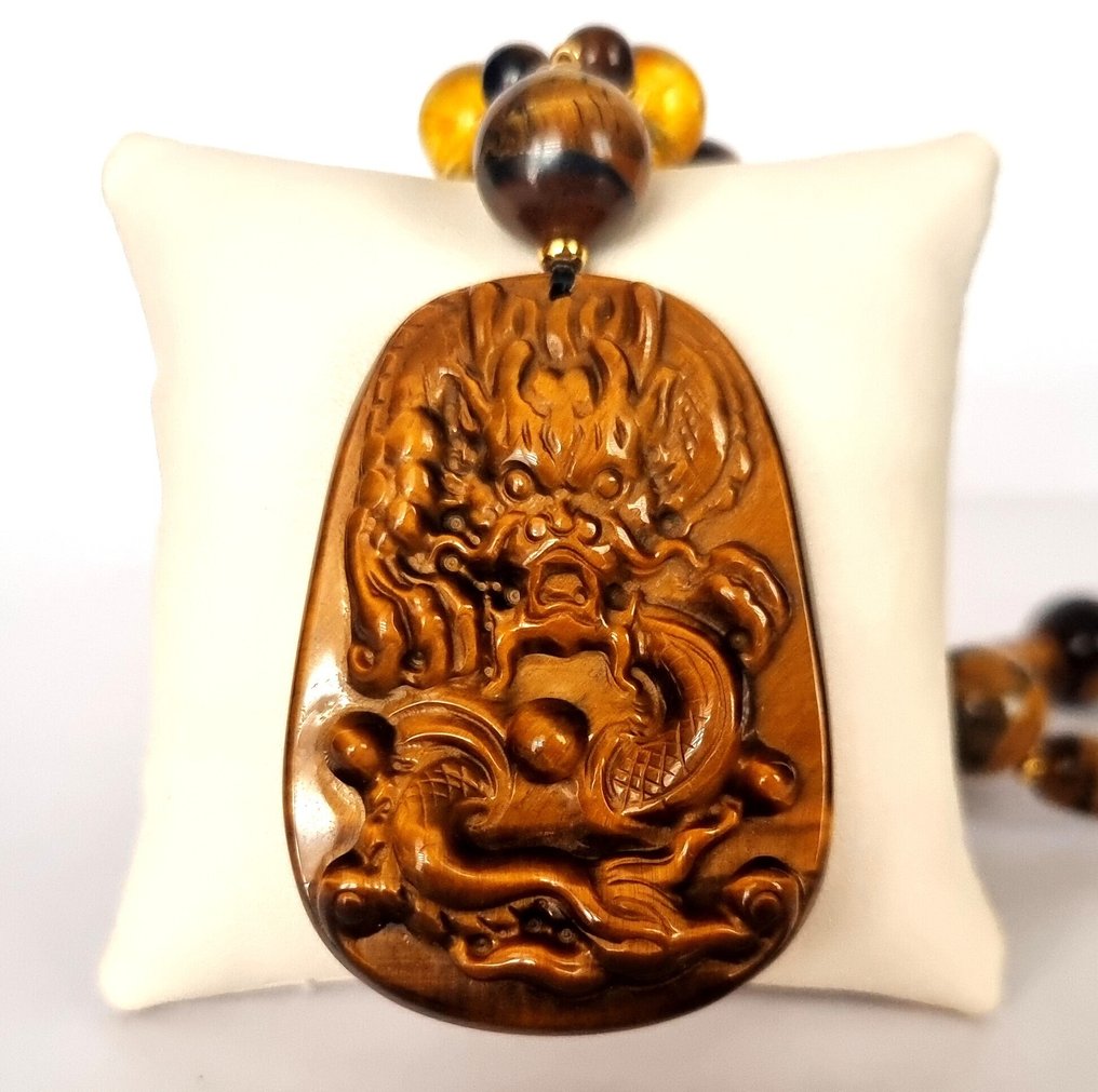 虎睛石与黄水晶 - 太阳能联盟 “天龙”保护项链——宇宙能量的平衡- 189.28 g #4.3