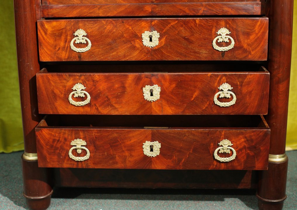 Sekretär mit aufklappbarer Frontplatte (Secrétaire à abattant) - Mahagoni, Messing, Marmor, Leder - Empire Sekretär Mahagoni #4.3