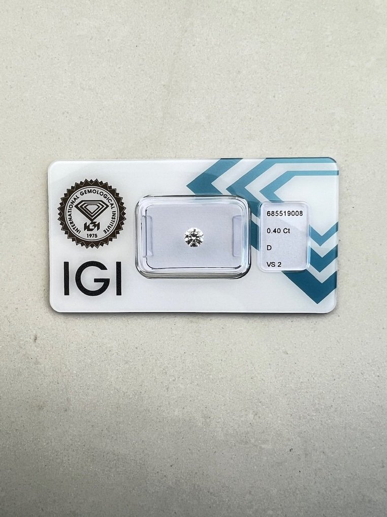 1 pcs Diamond (Natural) - 0.40 ct - Round - D (colourless) - VS2 - International Gemological Institute (IGI) #1.0