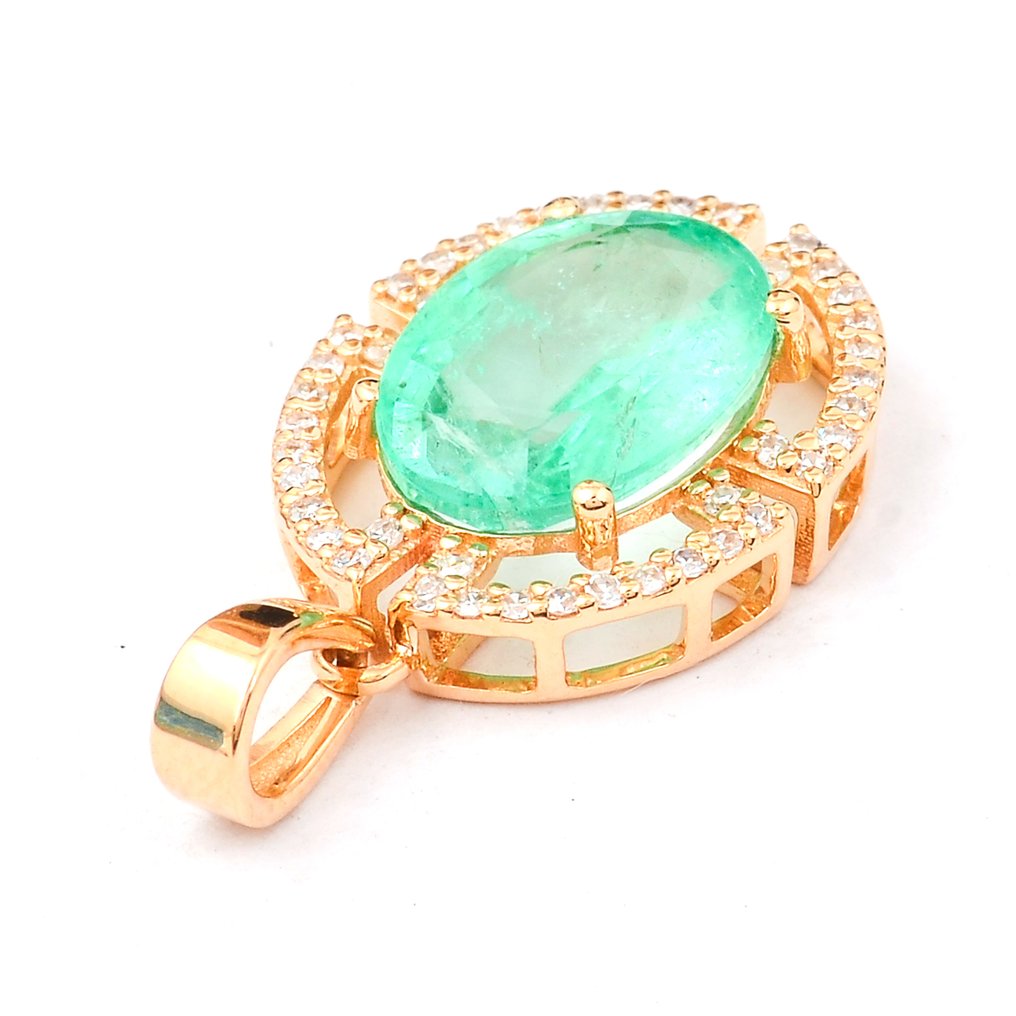 Nincs minimálár - Függő - 14 kt. Sárga arany - 2.31ct. tw. Smaragd - Gyémánt #2.1