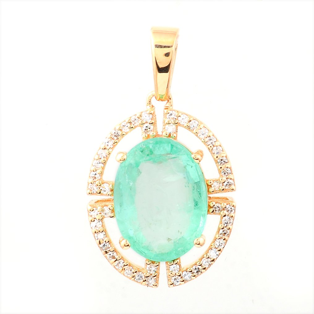 Nincs minimálár - Függő - 14 kt. Sárga arany - 2.31ct. tw. Smaragd - Gyémánt #1.0