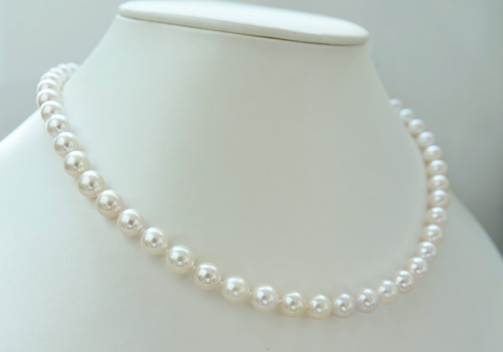 Ei pohjahintaa - Kaulakoru Hopea Helmi - Akoya helmi pyöreä 7-7,5 mm #2.1