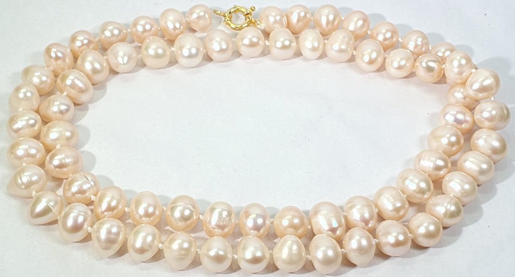 天然桃子淡水珍珠 - 非常大且特别 - 平静与安宁 - 925纯银 - 頸鏈 #2.1