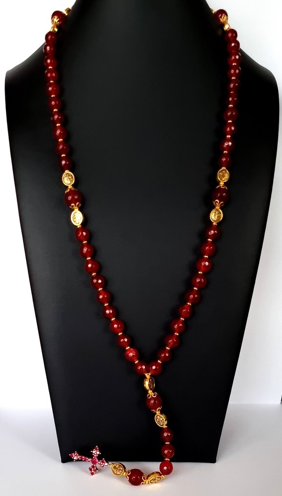 Rubino - Rosaire – Cristianesimo - Croce di Cristo glorificato - Fuoco, passione e amore divino. - Collana con ciondolo #3.2