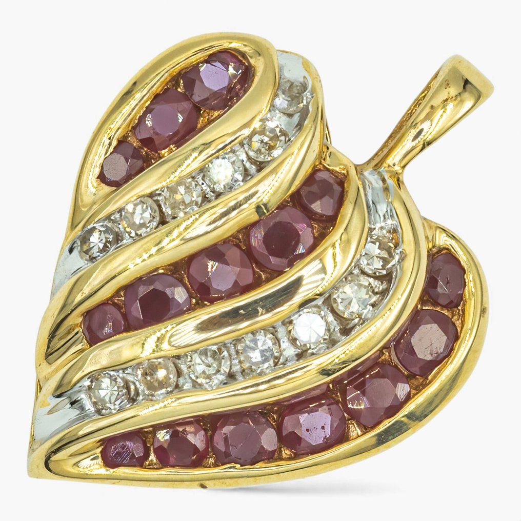 Zonder minimumprijs - Hanger - 14 karaat Geel goud, IGI Antwerp, Witgoud - 0.25ct. tw. Diamant (Natuurlijk) - Robijn #1.0