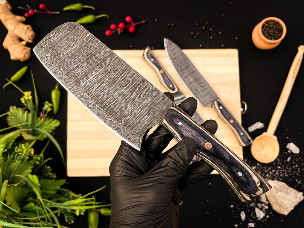 廚刀 -  厨房厨师刀具套装 适用于室内外的日常用途 (FK-149) - 美国异国木柄和折叠钢 - 北美 - 厨房与烧烤套装 #1.0