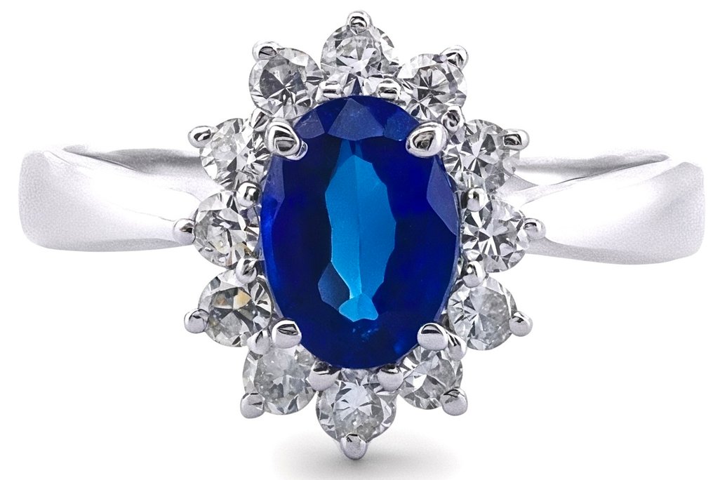 χωρίς τιμή ασφαλείας - Δαχτυλίδι - 18 καράτια Λευκός χρυσός Ζαφείρι - Διαμάντι #1.0