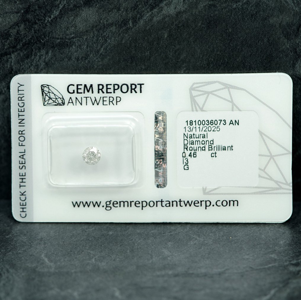沒有保留價 - 1 pcs 鑽石 (天然) - 0.46 ct - 圓形 - I3 - Gem Report Antwerp (GRA) #1.0
