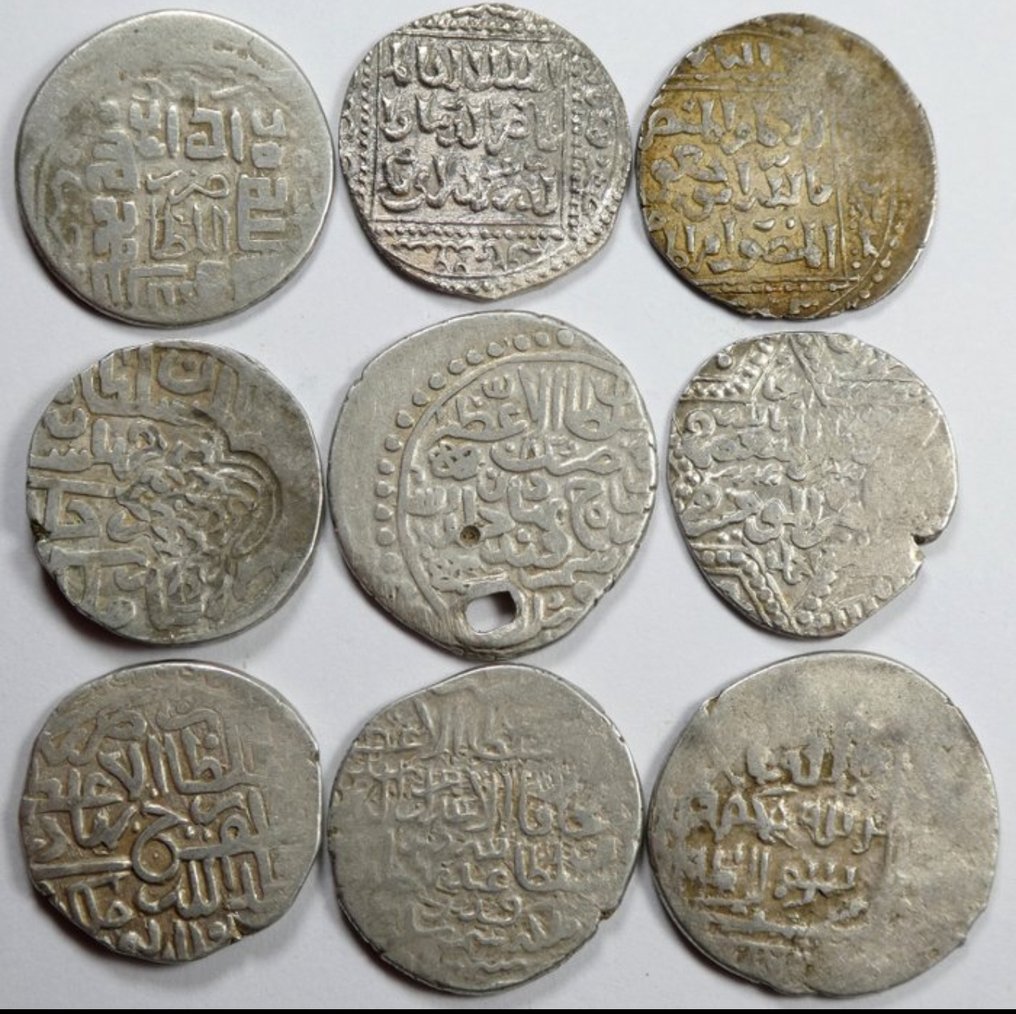 Islamic. Lot of 9 silver dirhams from the Ayyubid and Timurid dynasties.. (No reserve price) #1.0