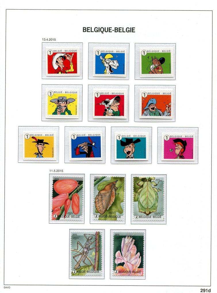 比利時 2015 - 来自块状和册子的邮票，贴在Davo相册页上。 #3.2