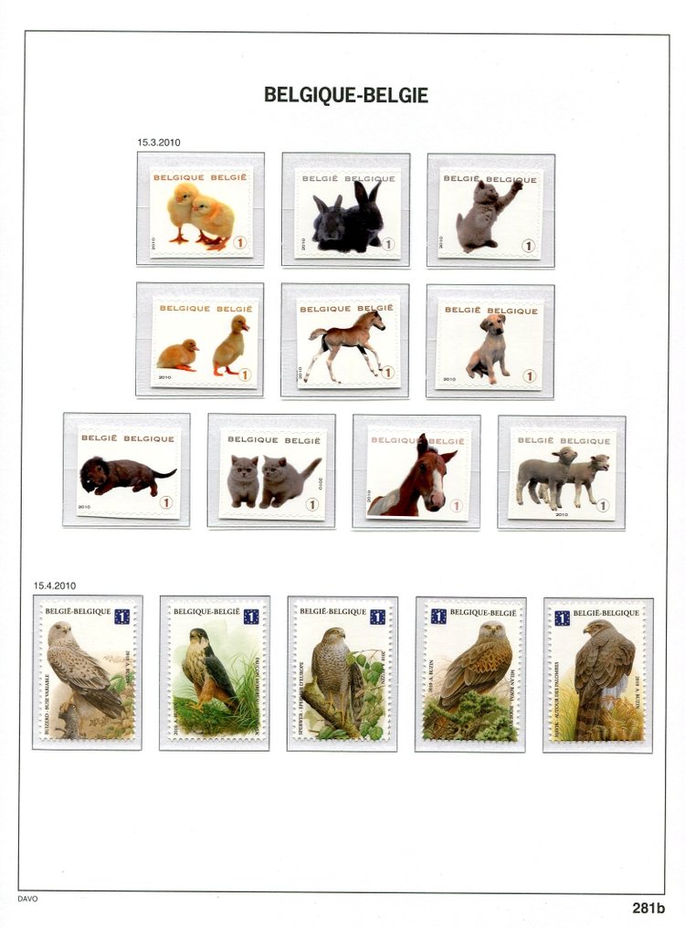 Belgium 2010 - Stickers from blocks and booklets on Davo album pages. #1.0