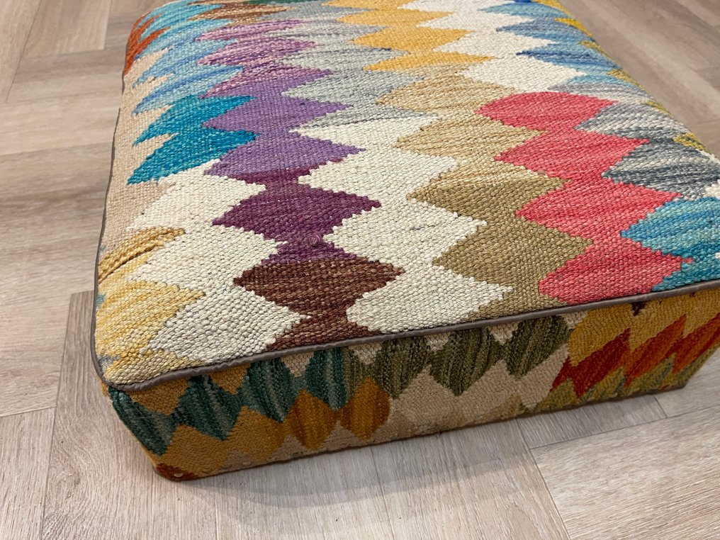 Kelim poef - handgewebt - unbenutzt - Wolle - farbenfroher Kelim - neu - unbenutzt - Teppich - 46 cm - 46 cm #4.3