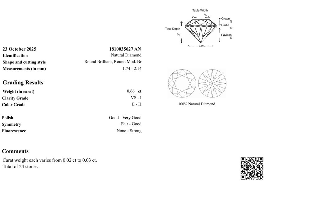 Nincs minimálár - 24 pcs Gyémánt (Természetes) - 0.66 ct - Vegyes forma - E, H - VS1, VS2, SI1, SI2, I1, I2, I3 - Gem Report Antwerpen (GRA) #3.2
