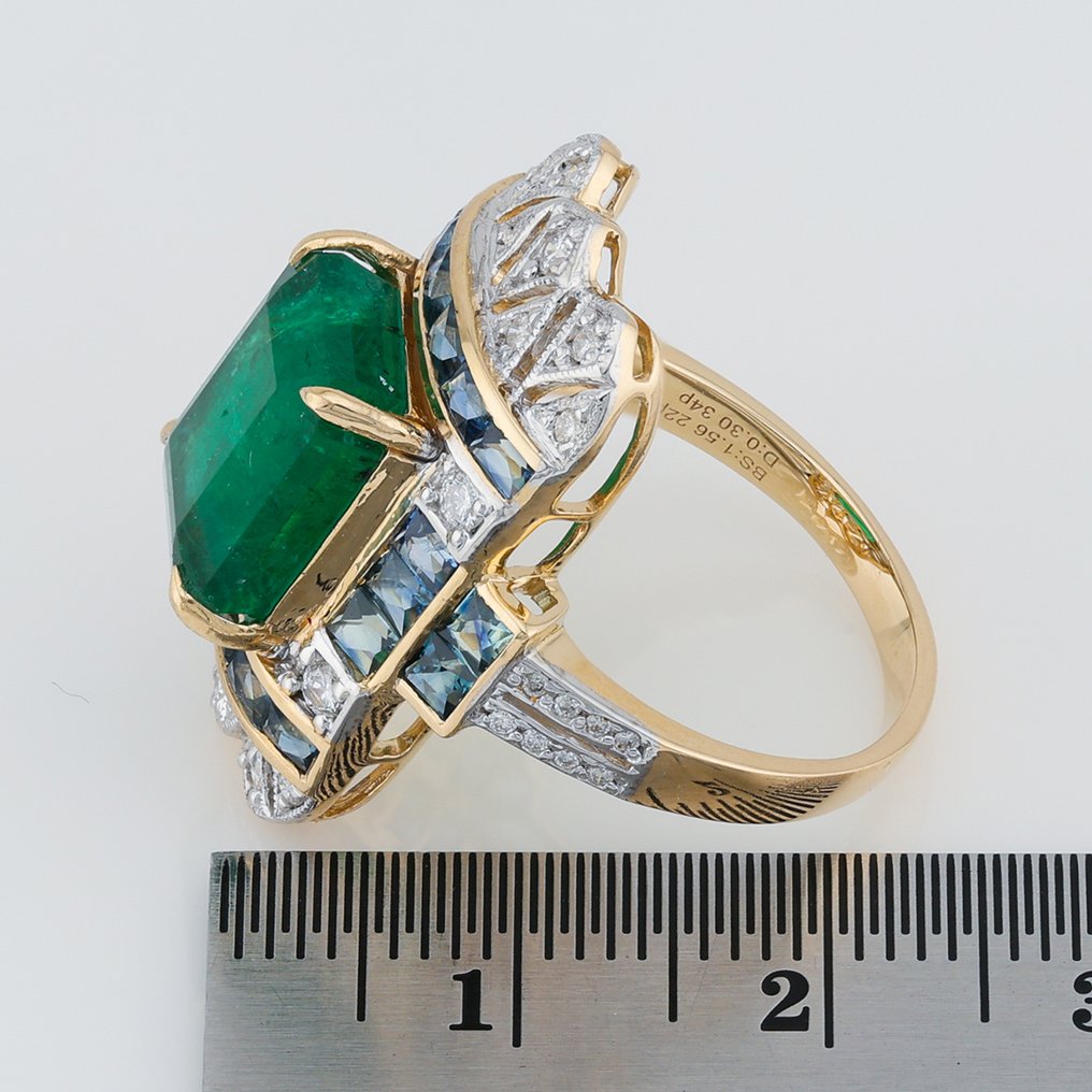 Bague - 14 carats Or jaune - 7.53ct. tw. Pierres précieuses variées - Diamant - Certificat GFCO #4.3