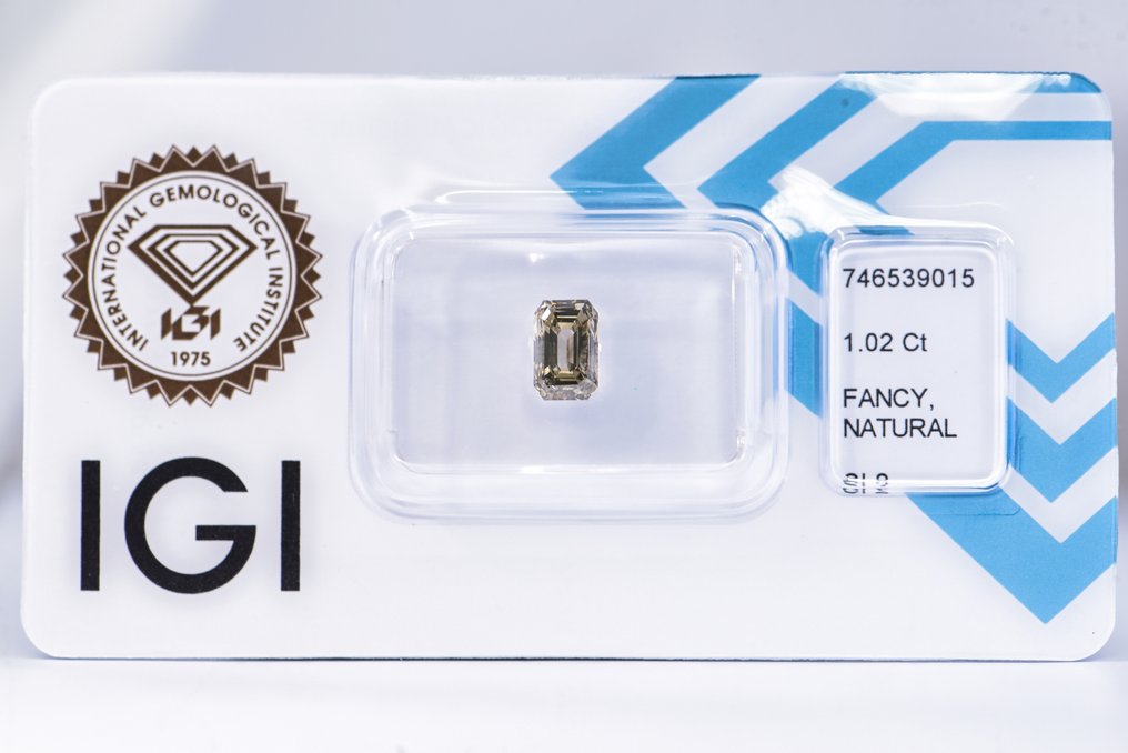 Ingen mindstepris - 1 pcs Diamant  (Naturfarvet)  - 1.02 ct - Smaragd - Fancy deep Grønlig, Brunlig Gul - SI2 - International Gemological Institute (IGI) #1.0