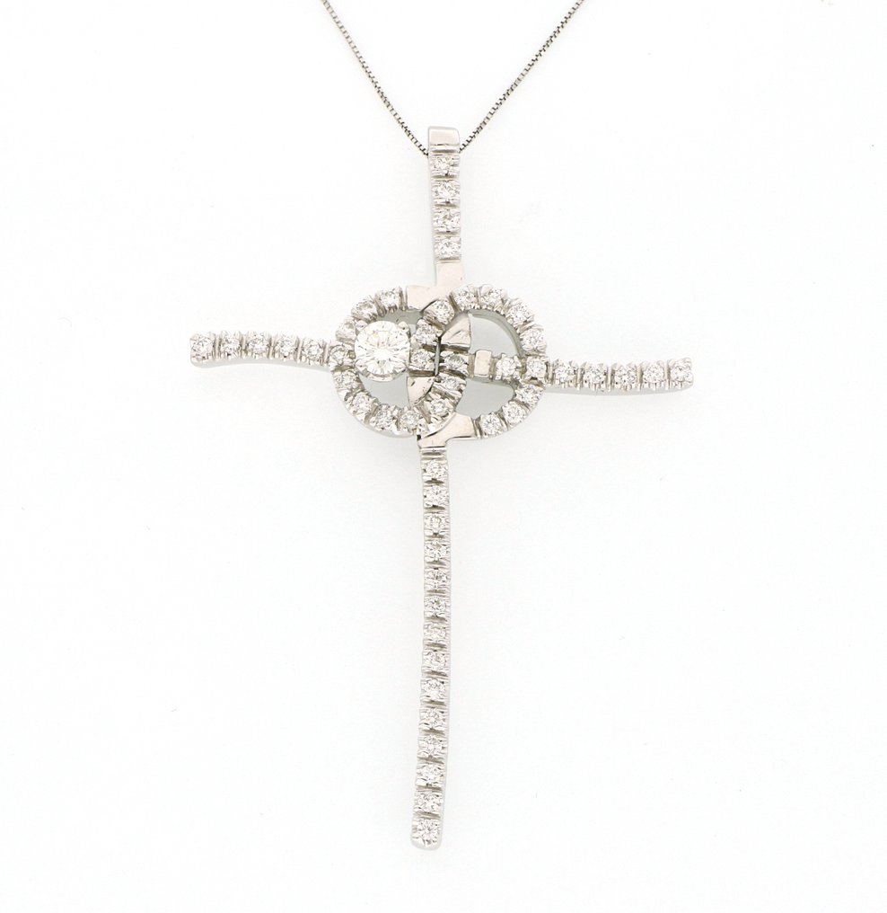 χωρίς τιμή ασφαλείας - Κολιέ με μενταγιόν - 18 καράτια Λευκός χρυσός - 1.00ct. tw. Διαμάντι (Φυσικό) #1.0