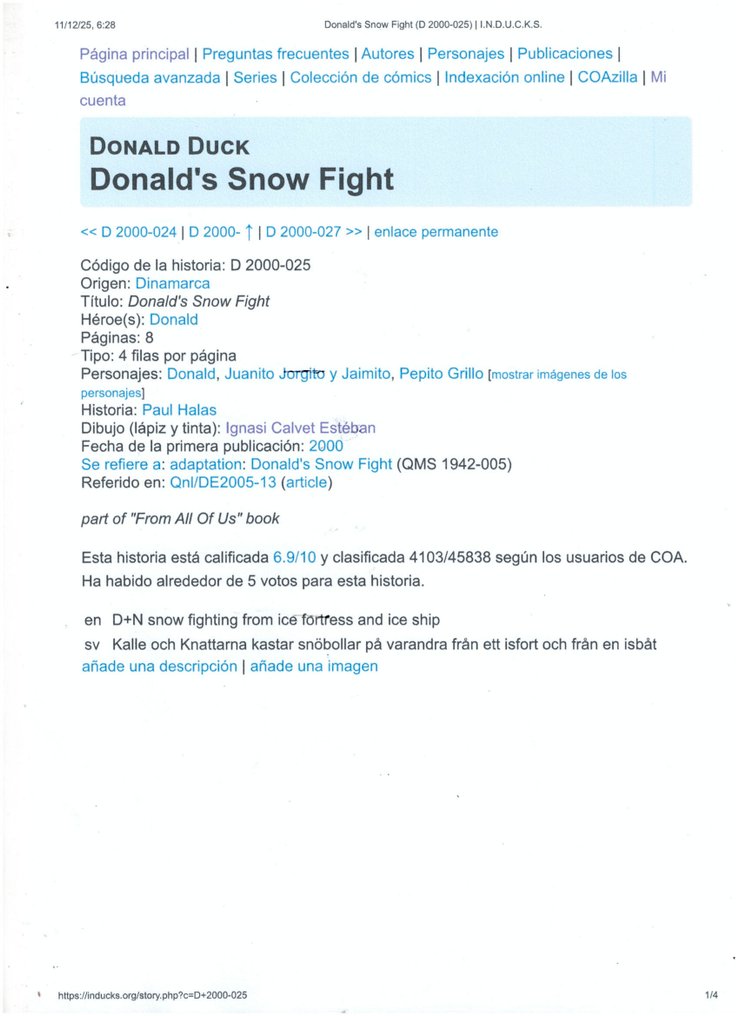 Esteban, Ignasi Calvet - 1 Original page - Donald Duck - Kalle ankas snöbollskrig D2000-025 #2.1