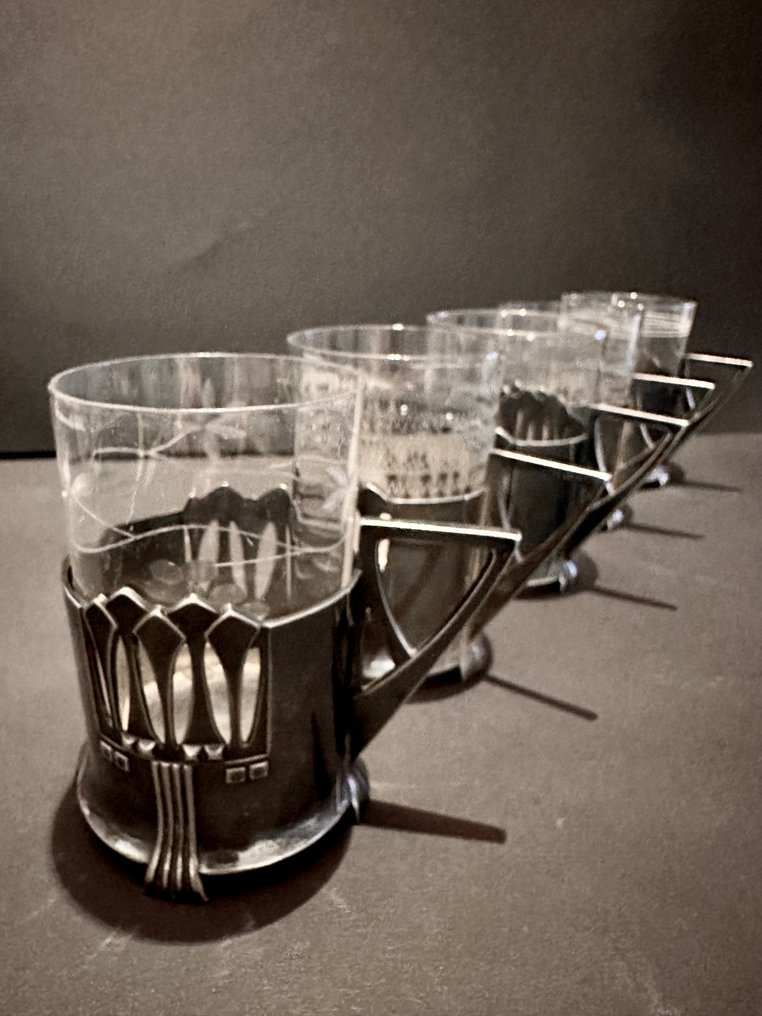 WMF / Geislingen, SCHOTT Mainz - Albin Müller - Drikkeglass (6) - 345 - Forsølvet, Britannia-metall #1.0