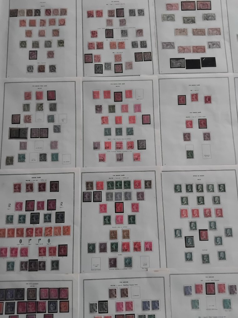 França 1900/1945 - Semi Moderna de 1900 a 1945 em folhas com bons valores e séries completas. Uso comum. - Type Blanc, Mouchon , Merson , Semeuse ,Pasteur , Paix ,Mercure , Iris / Voir Photos & Déscriptif. #1.0