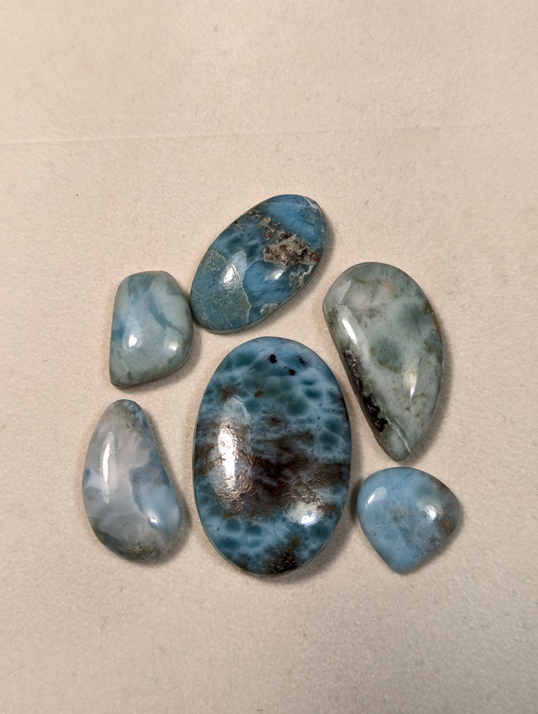 148.7 ct - Lot of 6 Natural Larimar cabochons (semi-polished) – Dominican Republic Semi-polished - Height: 35 mm - Width: 15 mm- 29.74 g - (6) #1.0