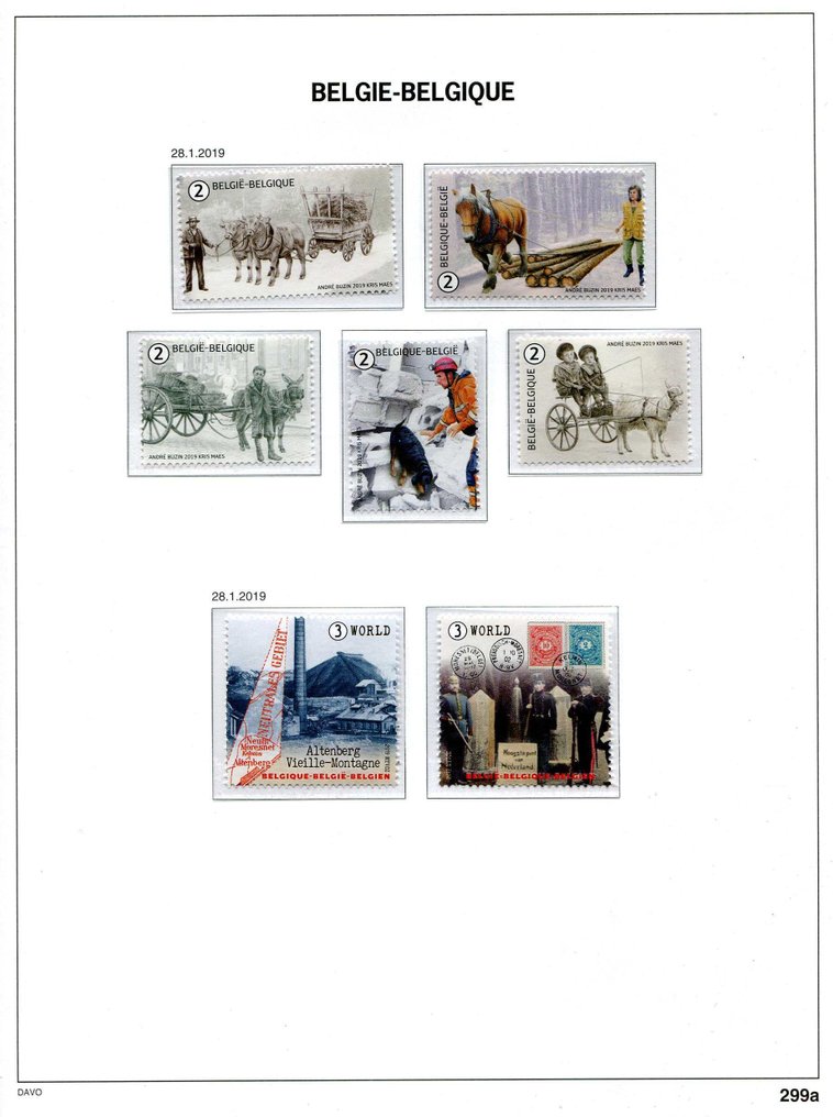 比利時 2019 - 来自块状和册子的邮票，贴在Davo相册页上。 #1.0