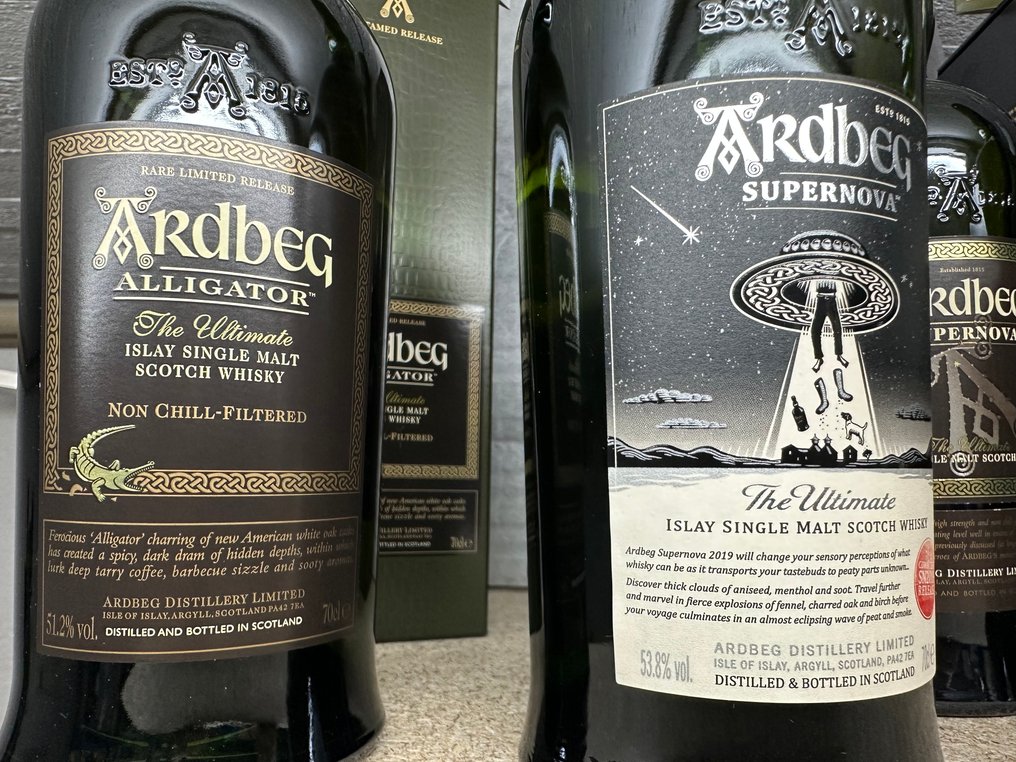 Ardbeg Ardbog, Supernova 2010, Supernova 2014 CR, Supernova 2019 & Alligator 2011 - 5 x 700ml - 5 bottiglie #4.3