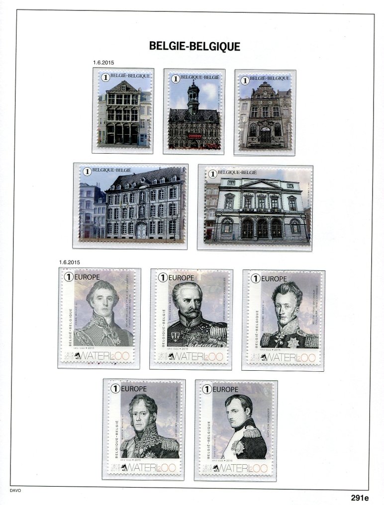 比利時 2015 - 来自块状和册子的邮票，贴在Davo相册页上。 #4.3