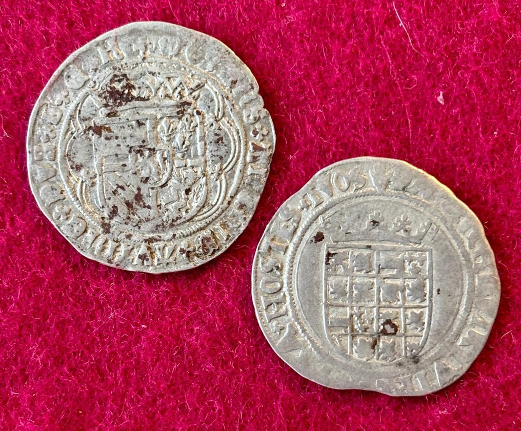 Países Baixos Espanhóis. Karel V. Dubbele Stuiver Antwerpen and Zilveren Reaal Antwerpen N.D. - Vanhoudt 202; 227 (Sem preço de reserva) #2.1