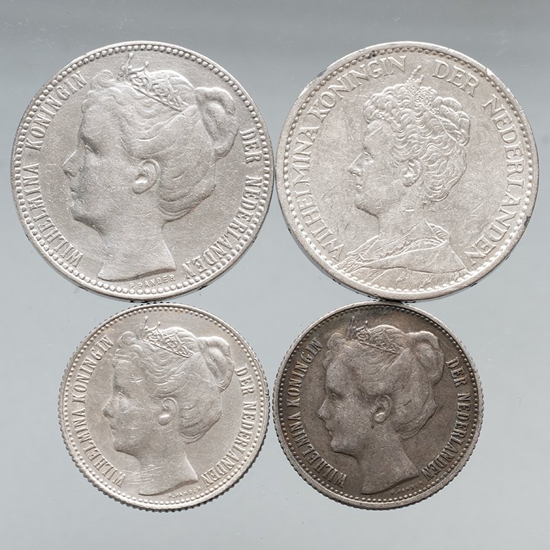 Hollandia. Wilhelmina. guldens en halve guldens 1904-1913 (4 stuks) (Nincs minimálár) #1.0