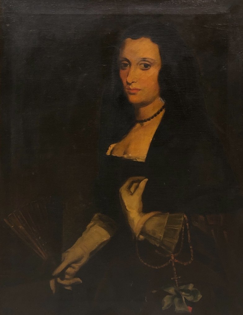 École Espagnole (c. 1900) - La Dame à l'Éventail (D'après un célèbre portrait de Diego Velázquez) #1.0