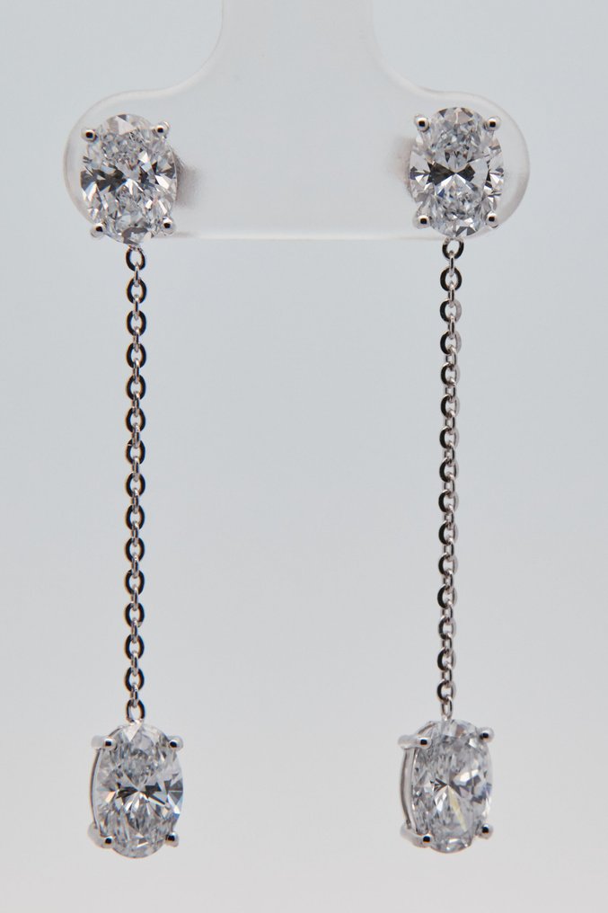 Nincs minimálár - Drop fülbevaló - 14 kt. Fehér arany - 2.85ct. tw. Gyémánt (Laboratóriumban előállított) #1.0