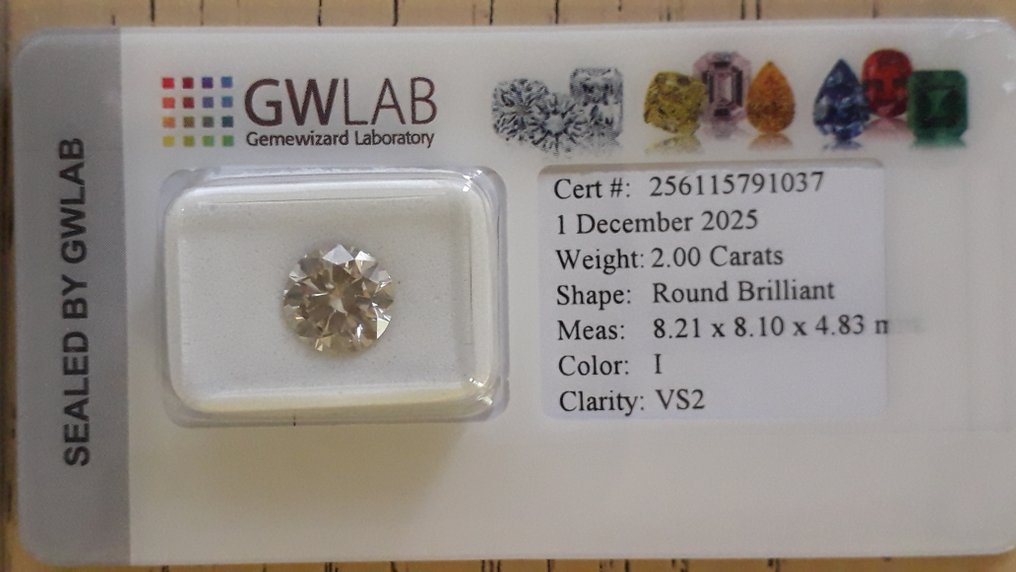 No reserve price - 1 pcs Diamond (Natural) - 2.00 ct - Round - I - VS2 - Gemewizard Gemological Laboratory (GWLab) #3.2