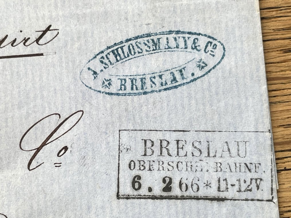 普魯士 1866 - 从布雷斯劳到维也纳的Reco信件，带有干净的邮票。 - Mi.# 17 & 18 #2.1