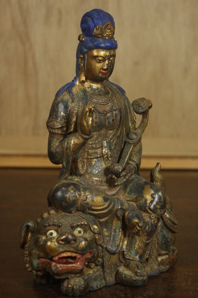 The statue of Manjushri Bodhisattva, the Great is in good condition - Metallo - Cina (Senza prezzo di riserva) #2.1
