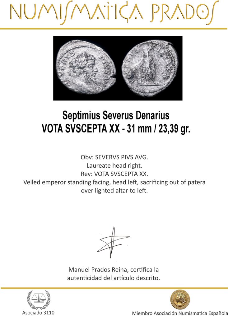 Romarriket. Septimius Severus (AD 193-211). Denarius Rome - VOTA SVSCEPTA XX  (Ingen mindstepris) #1.0