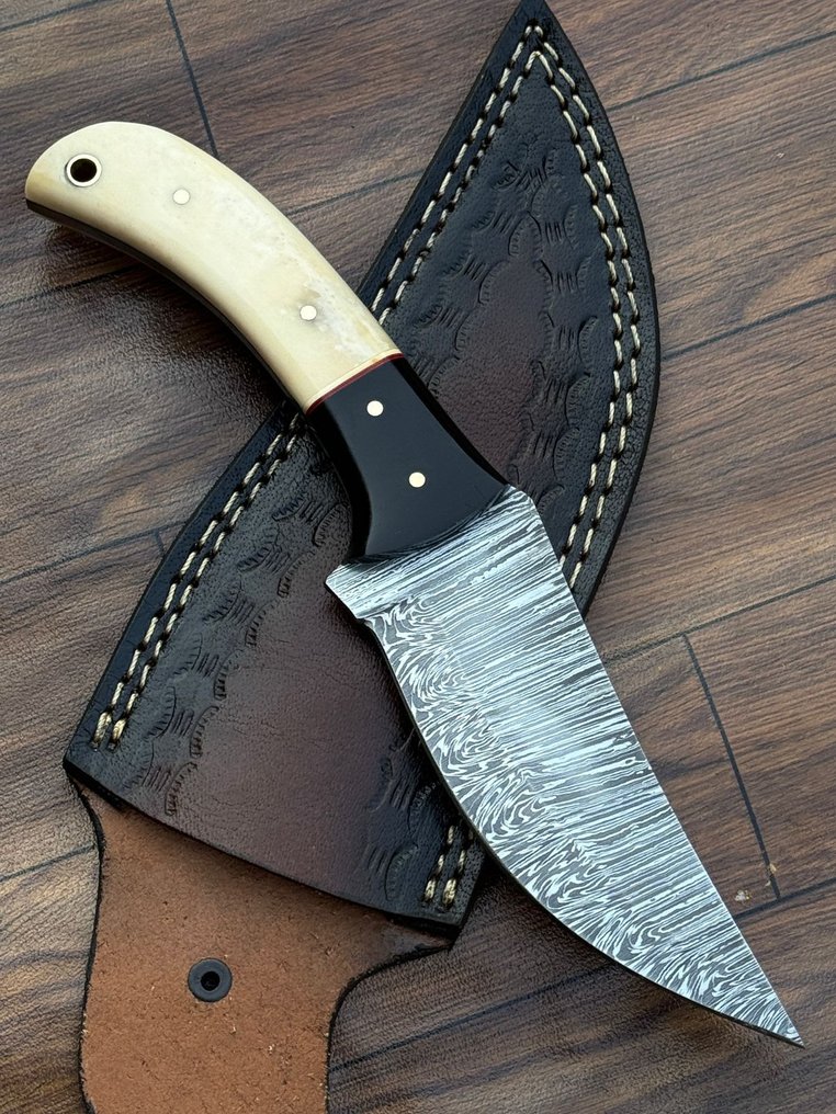 Μαχαίρι κουζίνας - Μαχαίρι κουζίνας - Πιάτο μαχαίρι - Damascus Fyer pattern 10/95 & 15N20 Buffalo Horn με Camel Bone - ξύλο - Ασία #1.0