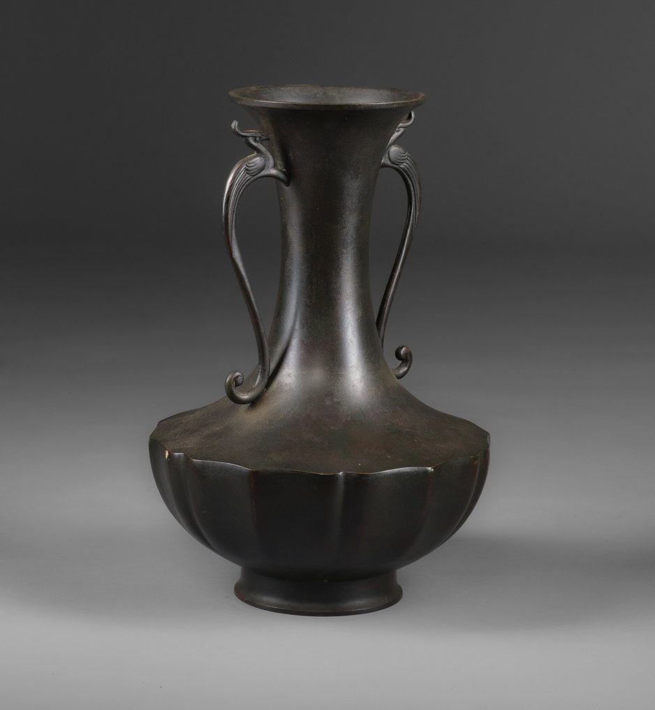 青铜铜绿凤凰花瓶 - 銅綠青銅 - 日本 - 大正時期（1912-1926） #1.0