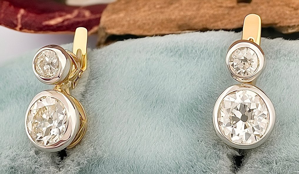 Σκουλαρίκια - 18 καράτια Κίτρινο χρυσό, Λευκός χρυσός Διαμάντι (Φυσικό)  #3.2